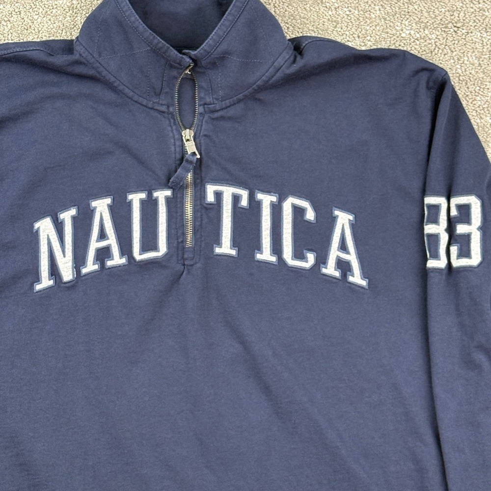 Nautica NS83 Mens XXL Quarter Zip Pullover Navy Spellout 83 Sweatshirt Preppy